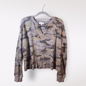 Michael Stars Camoflauge Waffle Knit Shirt Medium Long Sleeve Gray Made in USA